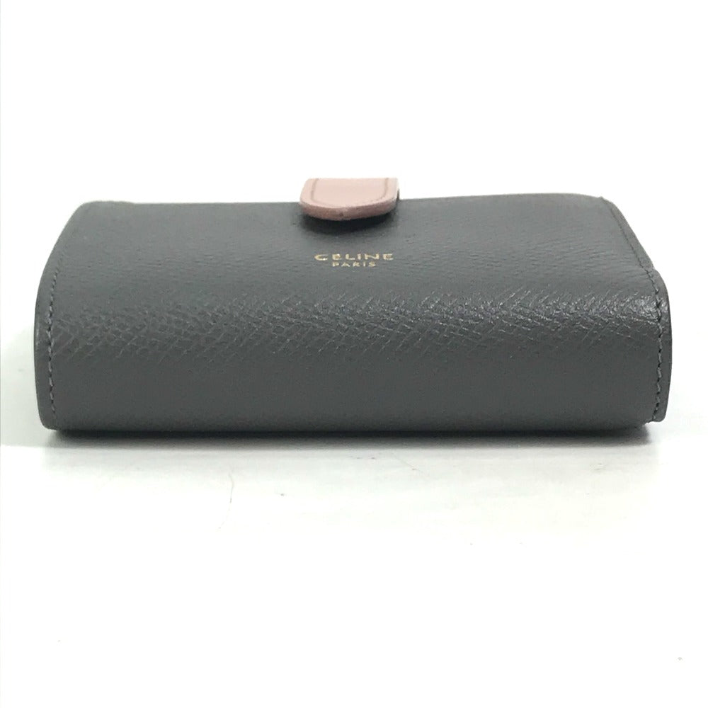 CELINE Trifold wallet 10H263BRU.10GV leather Gray x pink By color Small strap wallet Women Secondhand