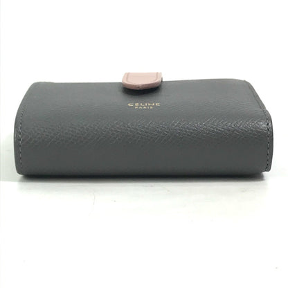 CELINE Trifold wallet 10H263BRU.10GV leather Gray x pink By color Small strap wallet Women Secondhand