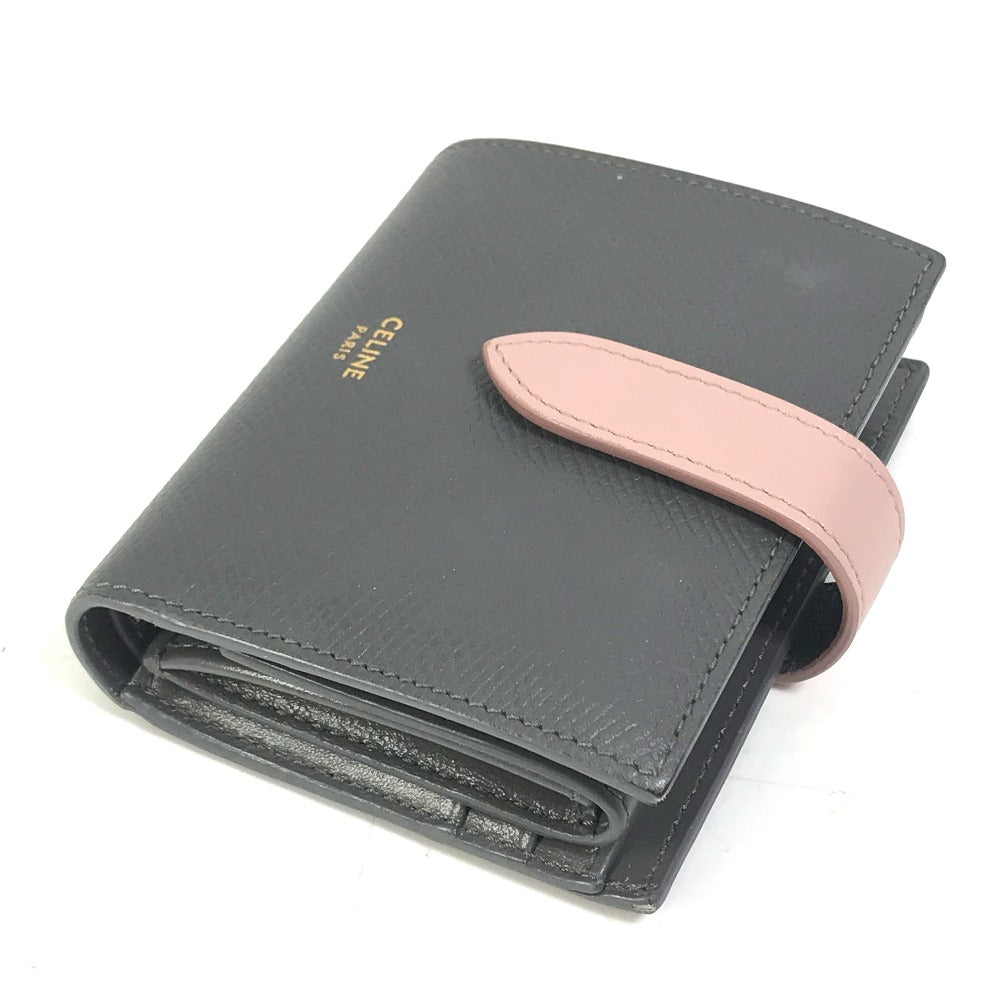 CELINE Trifold wallet 10H263BRU.10GV leather Gray x pink By color Small strap wallet Women Secondhand