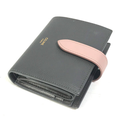 CELINE Trifold wallet 10H263BRU.10GV leather Gray x pink By color Small strap wallet Women Secondhand