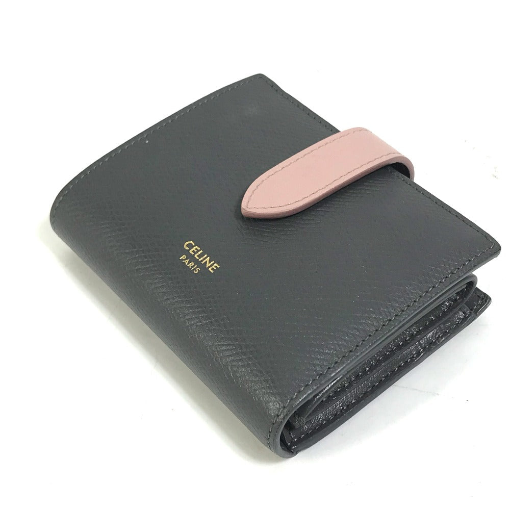 CELINE Trifold wallet 10H263BRU.10GV leather Gray x pink By color Small strap wallet Women Secondhand