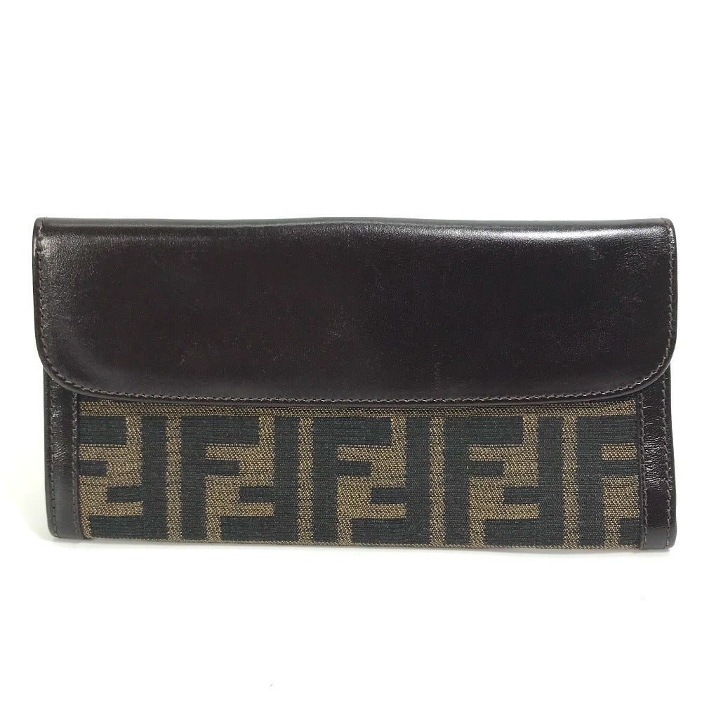 FENDI Long Wallet Purse 2804-01339 Canvas / leather Brown Zucca Bill Compartment mens