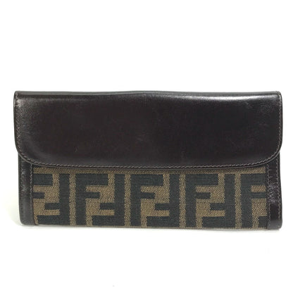 FENDI Long Wallet Purse 2804-01339 Canvas / leather Brown Zucca Bill Compartment mens