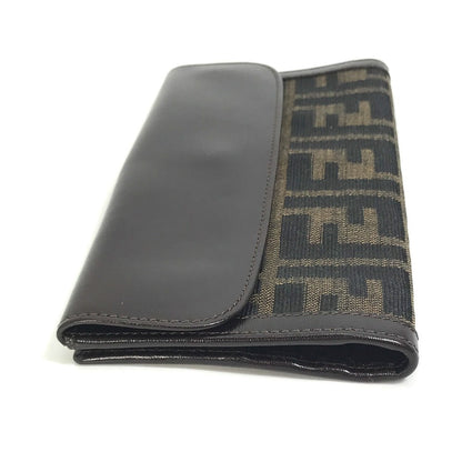 FENDI Long Wallet Purse 2804-01339 Canvas / leather Brown Zucca Bill Compartment mens