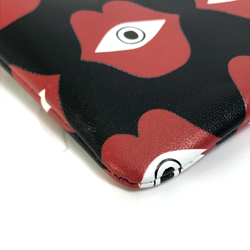 CELINE Coin case leather Black x red lip eye telepathy love Women Used