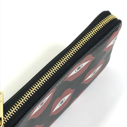 CELINE Coin case leather Black x red lip eye telepathy love Women Used
