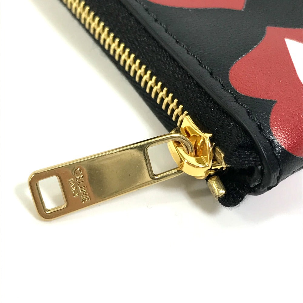 CELINE Coin case leather Black x red lip eye telepathy love Women Used
