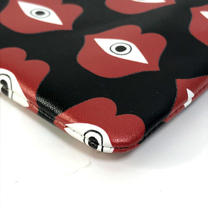 CELINE Coin case leather Black x red lip eye telepathy love Women Used