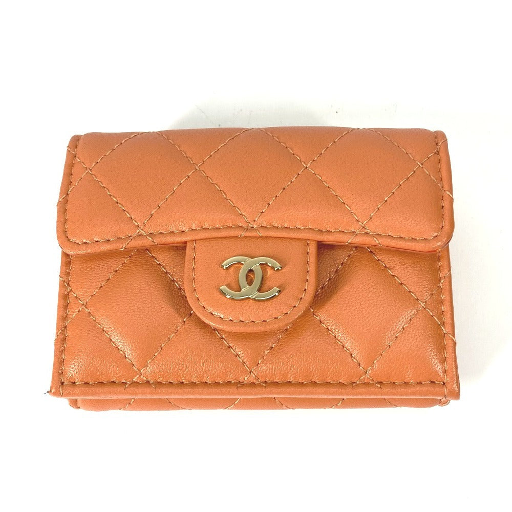 CHANEL Trifold wallet AP0230 lambskin Orange CC COCO Mark Matrasse quilting Women Used
