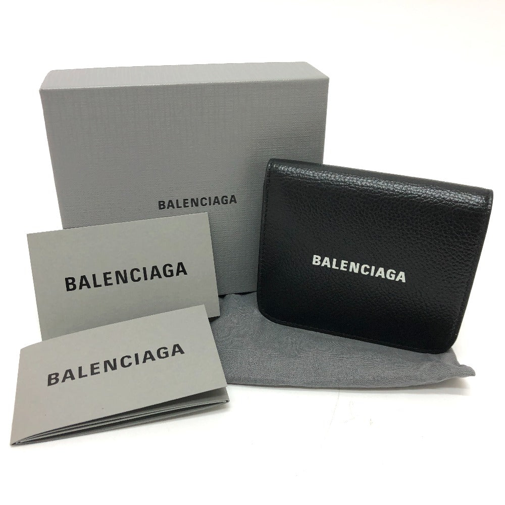 BALENCIAGA Folded wallet 594216 leather black logo Women(Unisex)