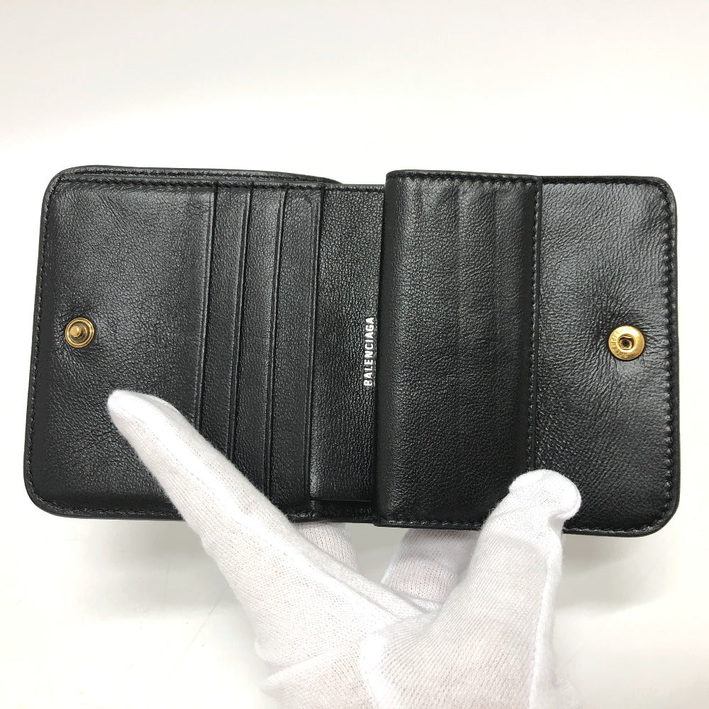 BALENCIAGA Folded wallet 594216 leather black logo Women(Unisex)