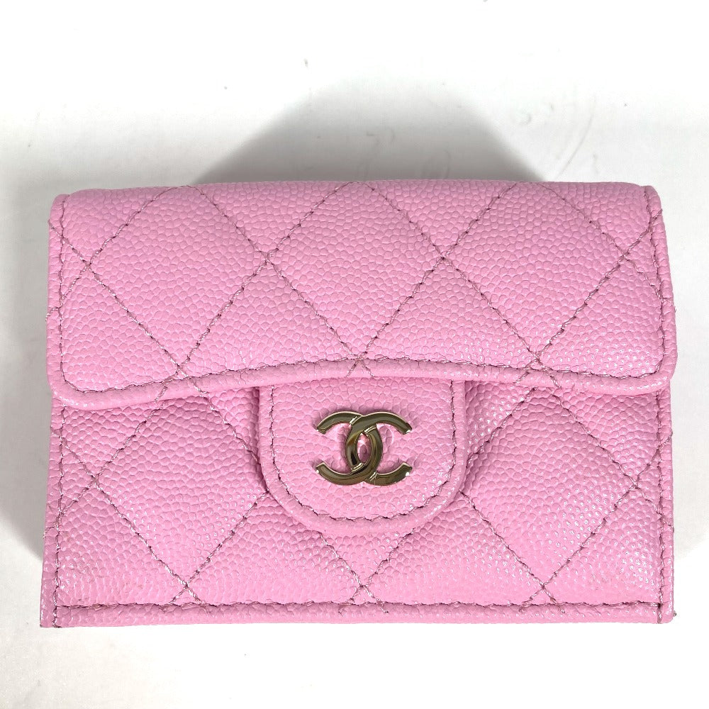CHANEL Trifold wallet AP0230 Caviar skin pink Matrasse Classic Women