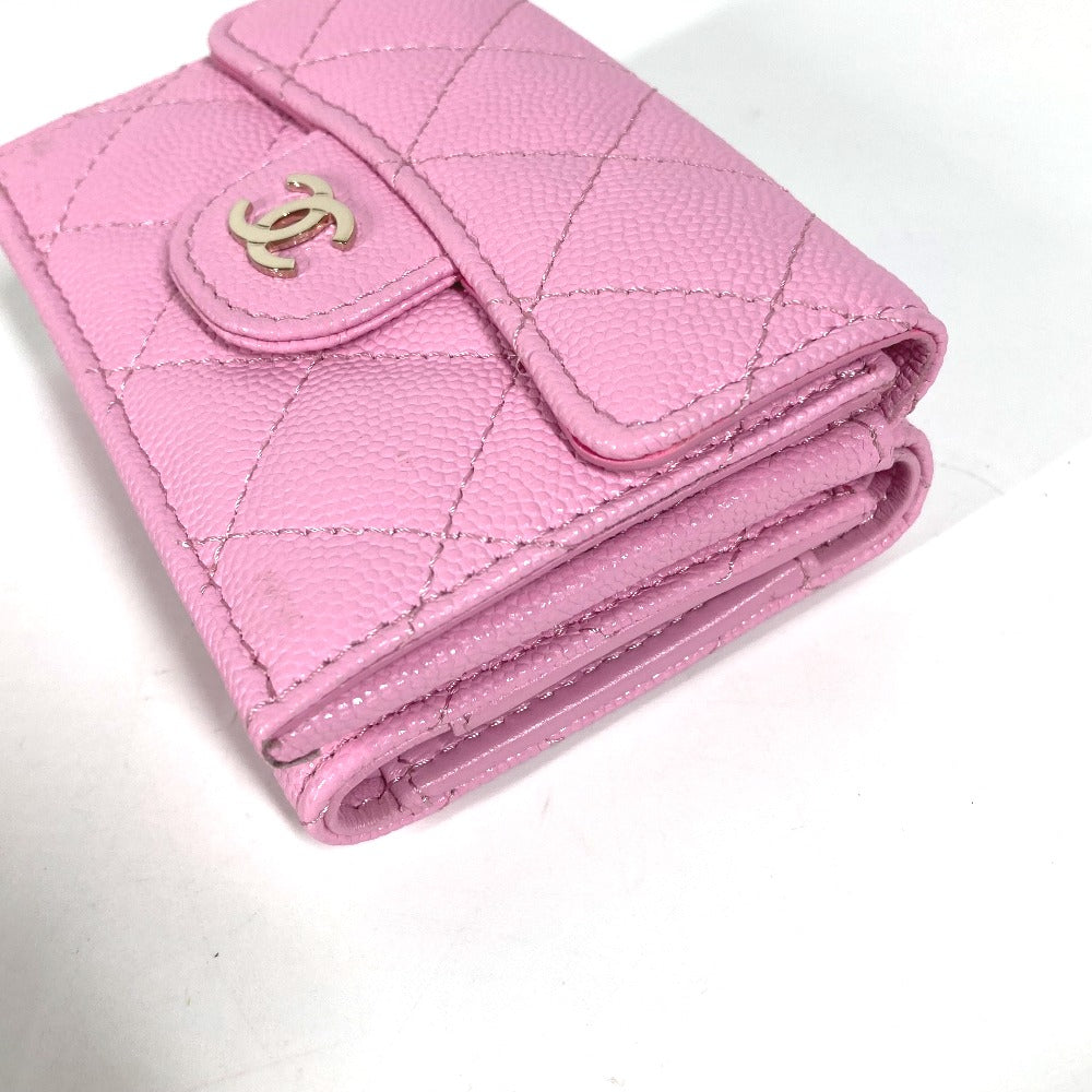 CHANEL Trifold wallet AP0230 Caviar skin pink Matrasse Classic Women