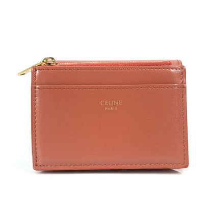 CELINE Trifold wallet leather Brown Triomphe Compact wallet with coin pocket Women Used