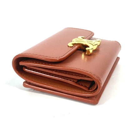 CELINE Trifold wallet leather Brown Triomphe Compact wallet with coin pocket Women Used