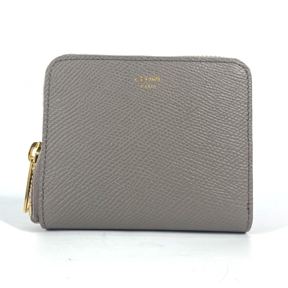 CELINE Folded wallet 10L203BEL.10BL leather gray Compact wallet Small Zip Wallet Essential Women Used