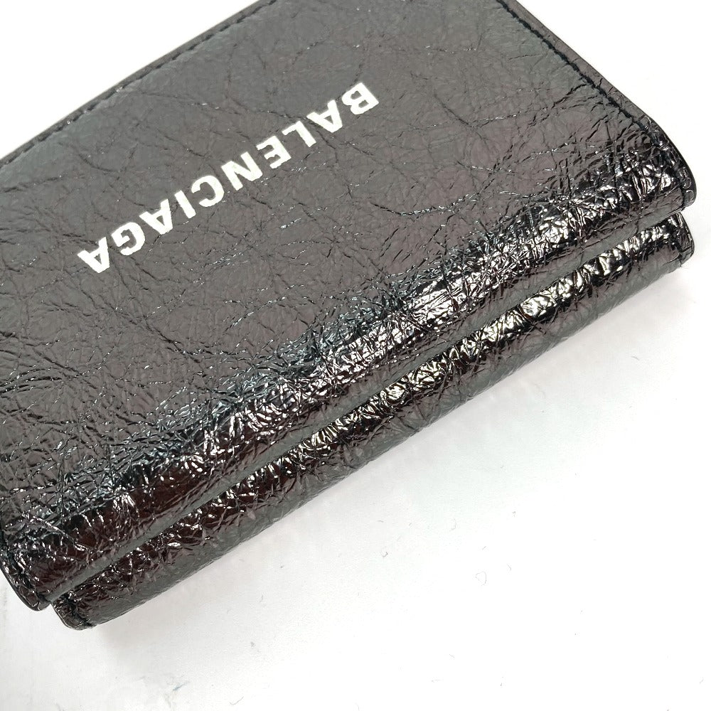 BALENCIAGA Trifold wallet 593813 leather Gunmetal type logo Women