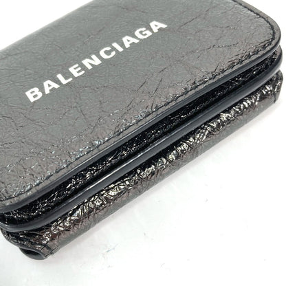 BALENCIAGA Trifold wallet 593813 leather Gunmetal type logo Women