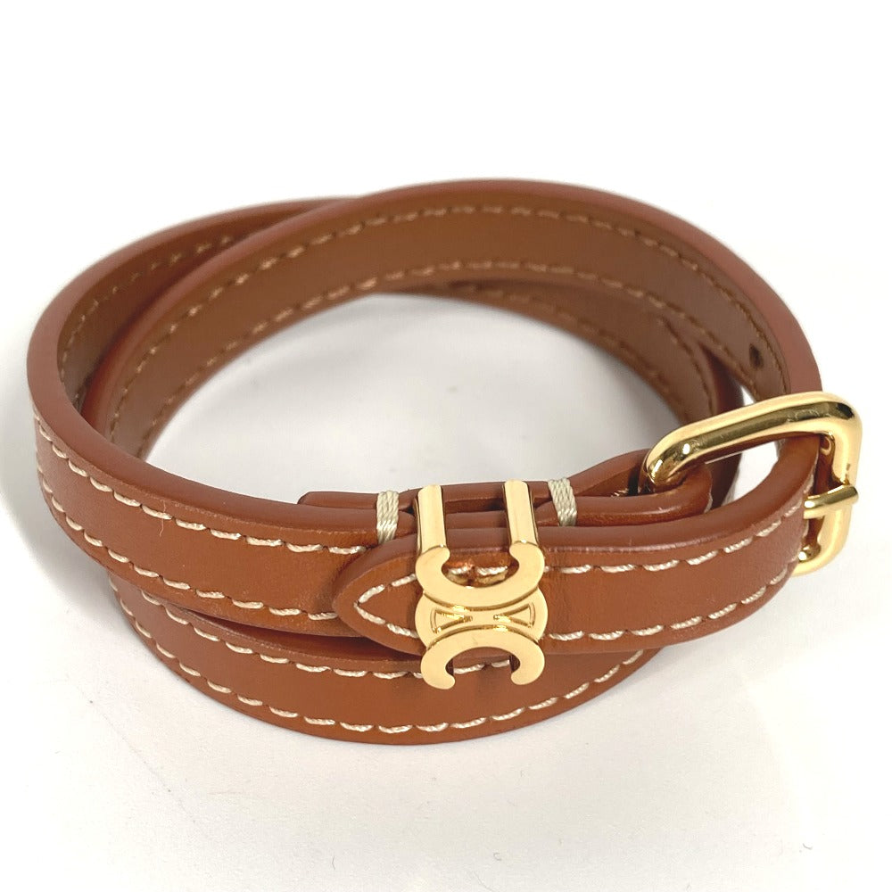CELINE bracelet 460SF3BCF leather Brown Triomphe Les Cuirs Double Bracelet Women C1 Used