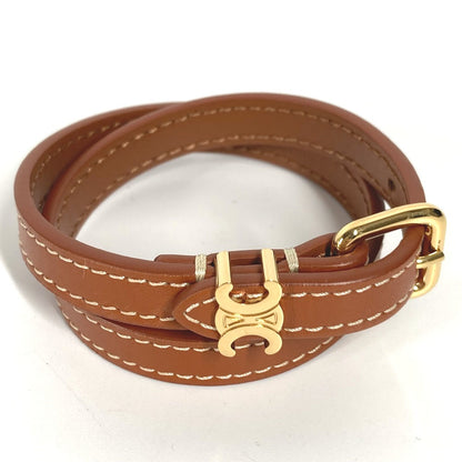 CELINE bracelet 460SF3BCF leather Brown Triomphe Les Cuirs Double Bracelet Women C1 Used