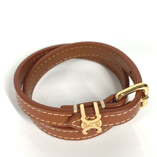 CELINE bracelet 460SF3BCF leather Brown Triomphe Les Cuirs Double Bracelet Women C1 Used