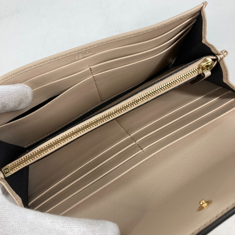 FENDI Long Wallet Purse 8M0251 leather beige Long wallet logo Women