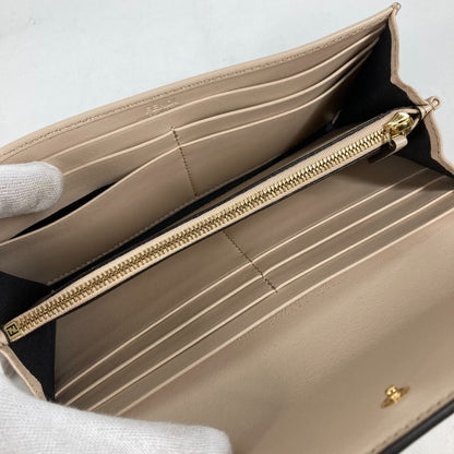 FENDI Long Wallet Purse 8M0251 leather beige Long wallet logo Women