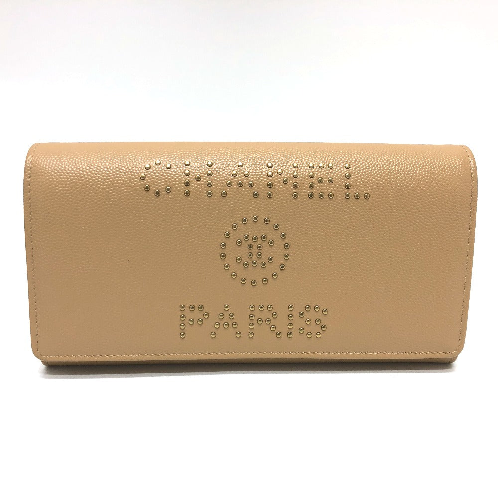 CHANEL Long Wallet Purse Caviar skin beige Long wallet Studs logo Women Used
