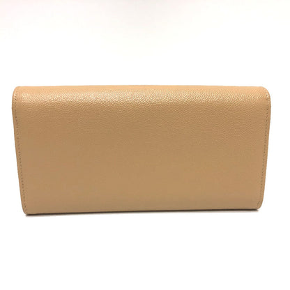 CHANEL Long Wallet Purse Caviar skin beige Long wallet Studs logo Women Used