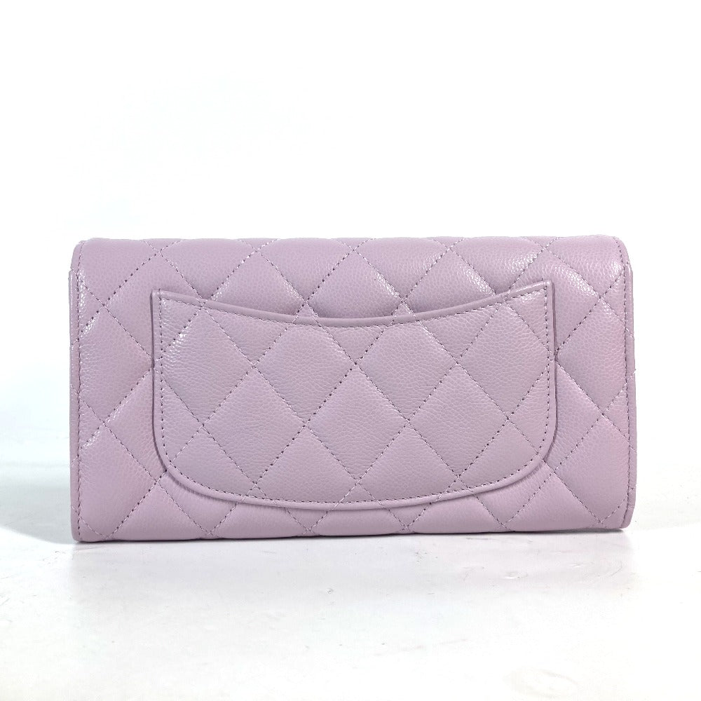 CHANEL Long Wallet Purse AP0241 Caviar skin Light purple CC COCO Mark Classic Quilted Matelasse Women Used