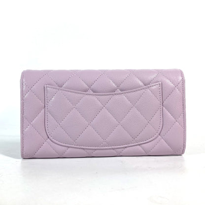 CHANEL Long Wallet Purse AP0241 Caviar skin Light purple CC COCO Mark Classic Quilted Matelasse Women Used