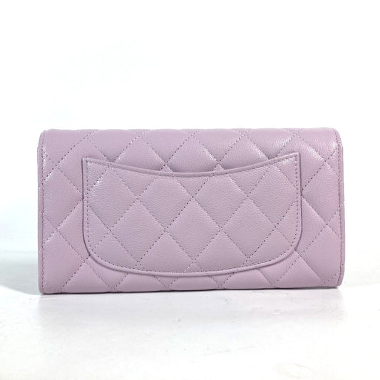 CHANEL Long Wallet Purse AP0241 Caviar skin Light purple CC COCO Mark Classic Quilted Matelasse Women Used