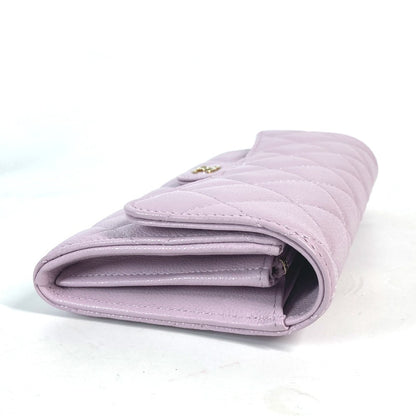 CHANEL Long Wallet Purse AP0241 Caviar skin Light purple CC COCO Mark Classic Quilted Matelasse Women Used