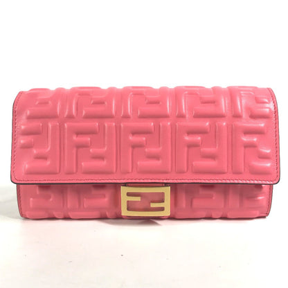 FENDI Long Wallet Purse 8M0251 leather pink Zucca Baguette Continental Women
