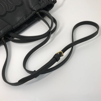 CELINE Handbag leather black Triomphe Small Hippo Drawstring Cuir Women Used