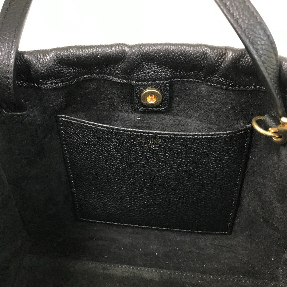 CELINE Handbag leather black Triomphe Small Hippo Drawstring Cuir Women Used