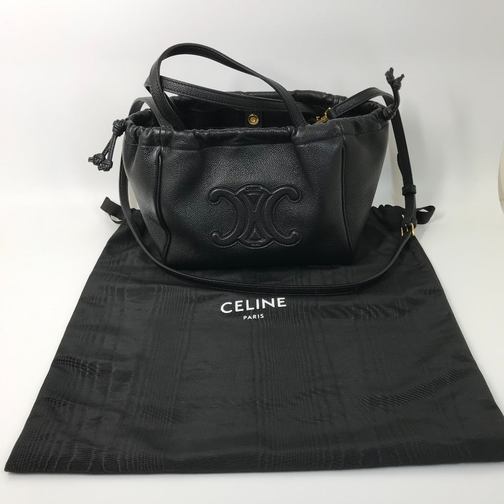 CELINE Handbag leather black Triomphe Small Hippo Drawstring Cuir Women Used