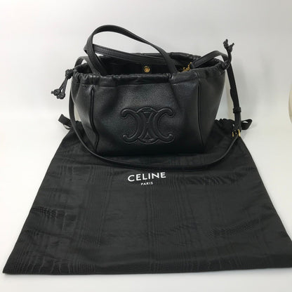 CELINE Handbag leather black Triomphe Small Hippo Drawstring Cuir Women Used