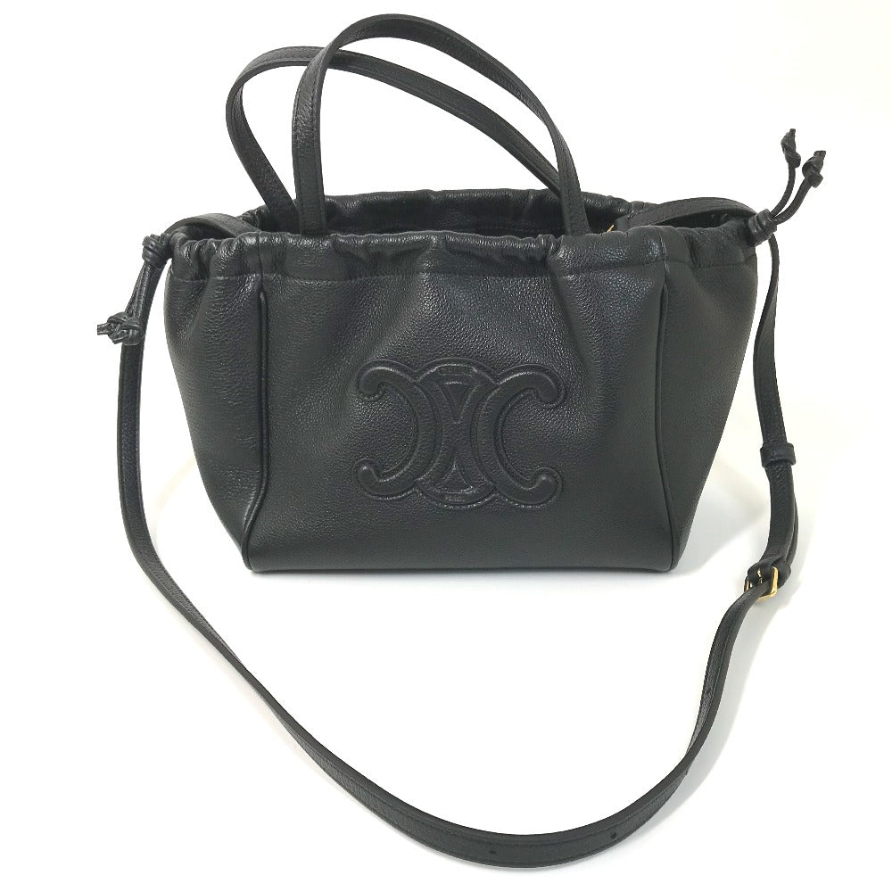 CELINE Handbag leather black Triomphe Small Hippo Drawstring Cuir Women Used