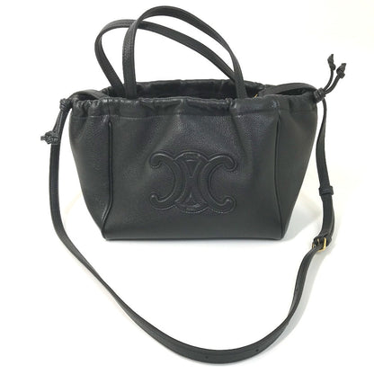 CELINE Handbag leather black Triomphe Small Hippo Drawstring Cuir Women Used
