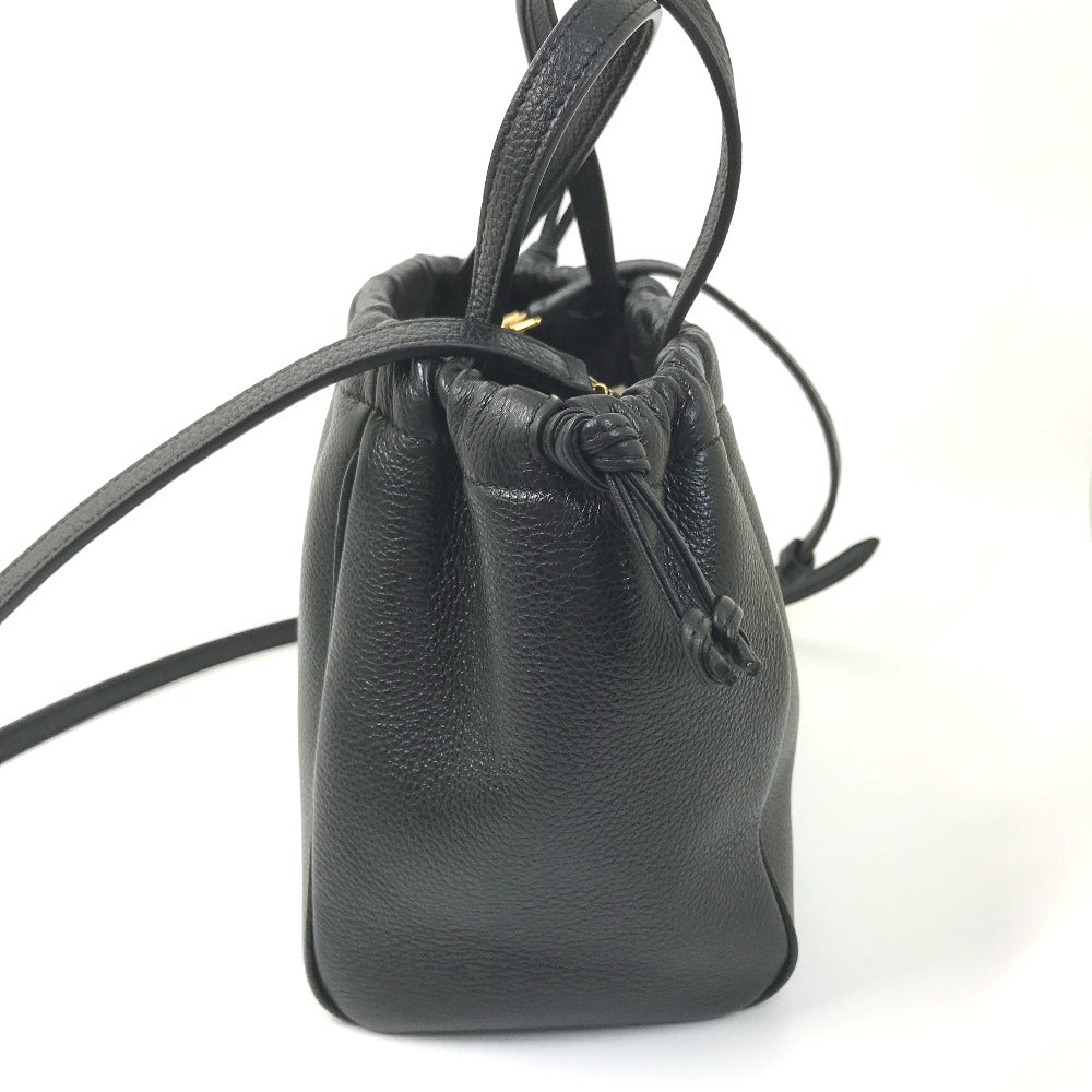 CELINE Handbag leather black Triomphe Small Hippo Drawstring Cuir Women Used