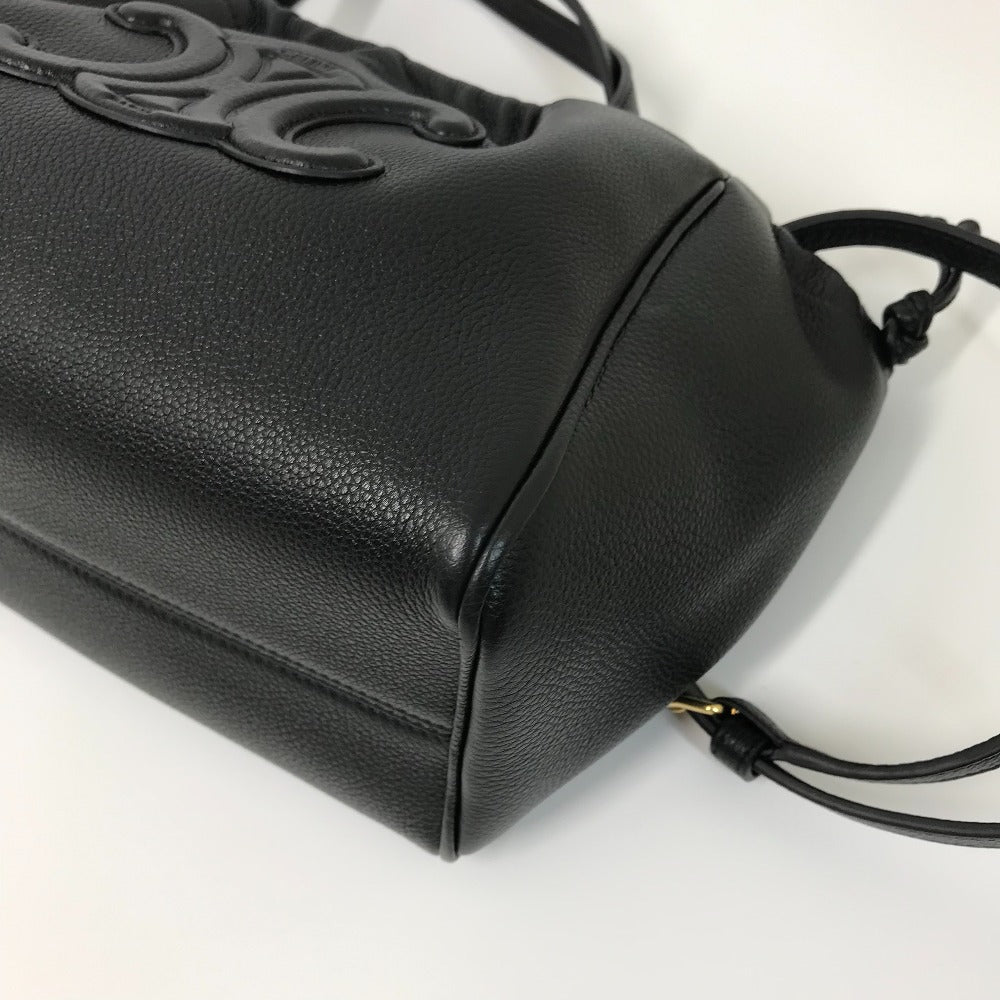 CELINE Handbag leather black Triomphe Small Hippo Drawstring Cuir Women Used