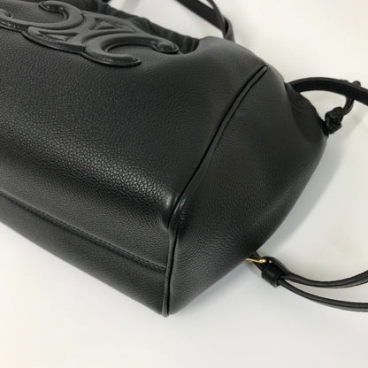 CELINE Handbag leather black Triomphe Small Hippo Drawstring Cuir Women Used