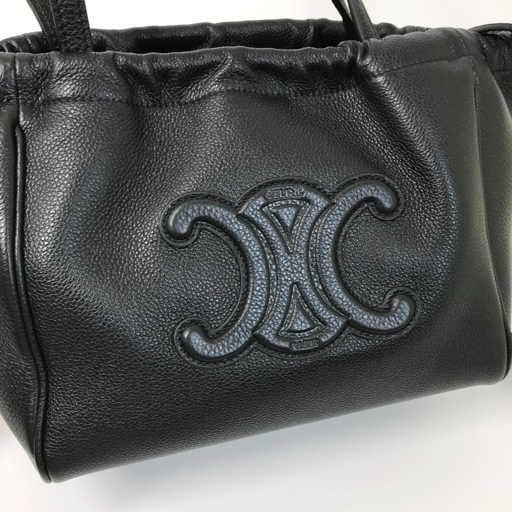CELINE Handbag leather black Triomphe Small Hippo Drawstring Cuir Women Used