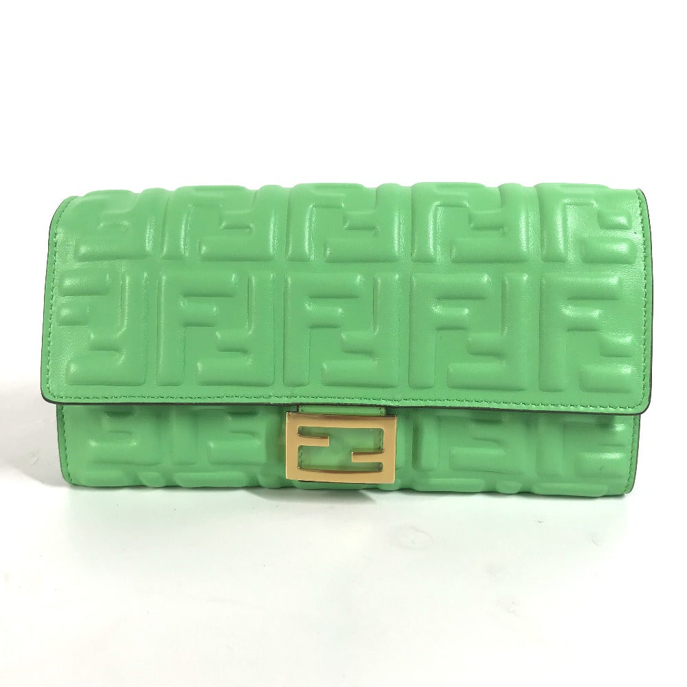FENDI Long Wallet Purse 8M0251 leather green Baguette Continental Wallet Women