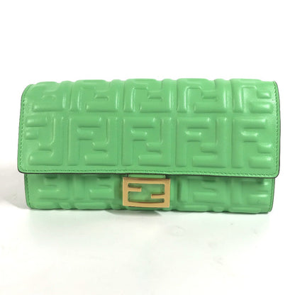 FENDI Long Wallet Purse 8M0251 leather green Baguette Continental Wallet Women