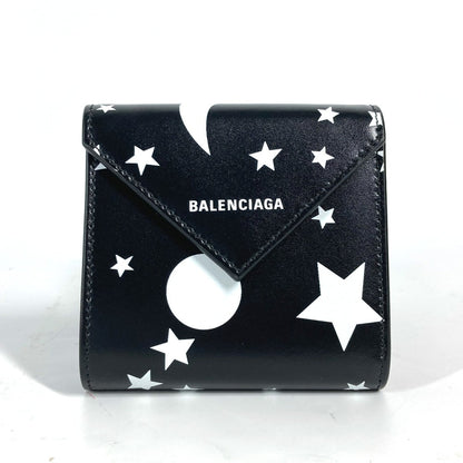 BALENCIAGA Trifold wallet 637450 leather Black x white logo star PAPIER FLAP Women