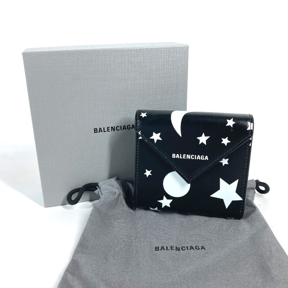 BALENCIAGA Trifold wallet 637450 leather Black x white logo star PAPIER FLAP Women