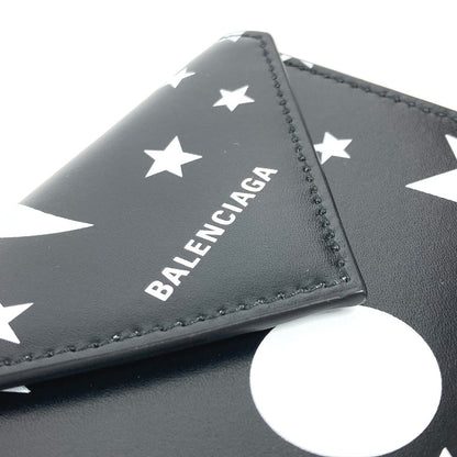 BALENCIAGA Trifold wallet 637450 leather Black x white logo star PAPIER FLAP Women