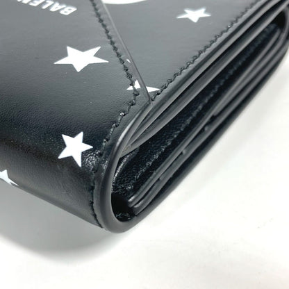 BALENCIAGA Trifold wallet 637450 leather Black x white logo star PAPIER FLAP Women